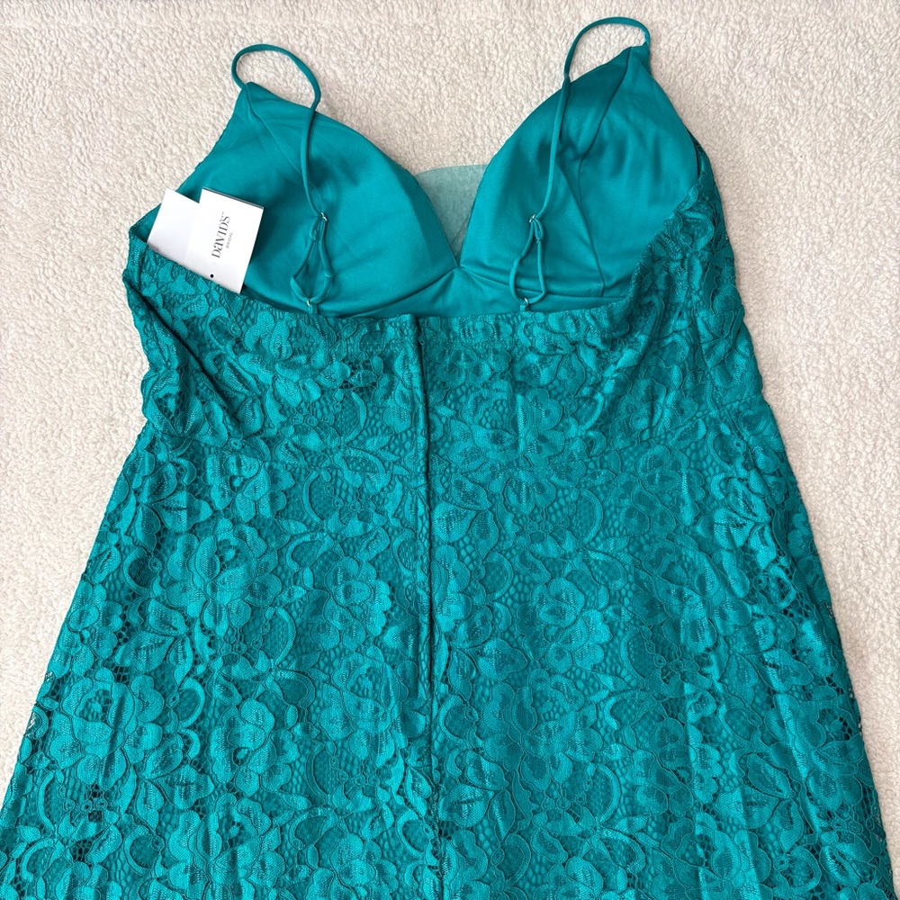 David’s Bridal High Low Dress Lace Jade Green Bridesmaid Prom Size 18 - Picture 15 of 16